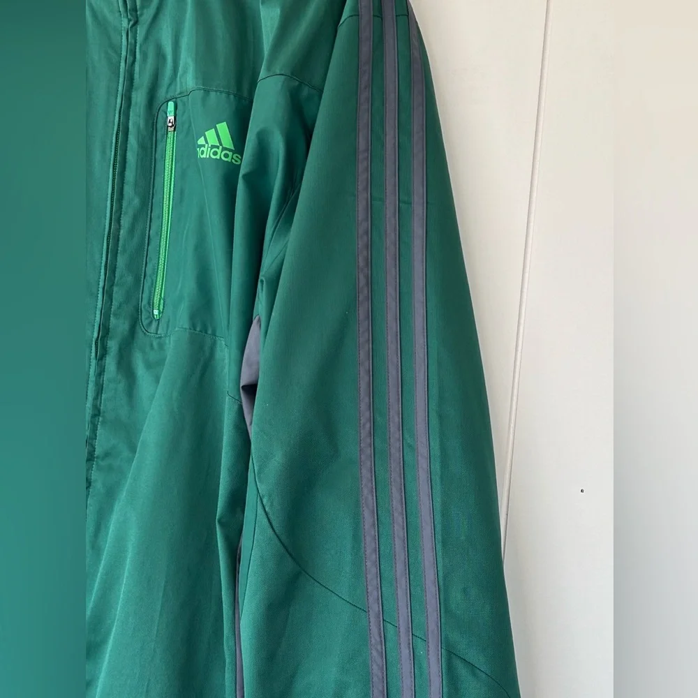 Adidas Brand Men’s Full Zip Hooded‎ Windbreaker Green/Gray Size 2XL